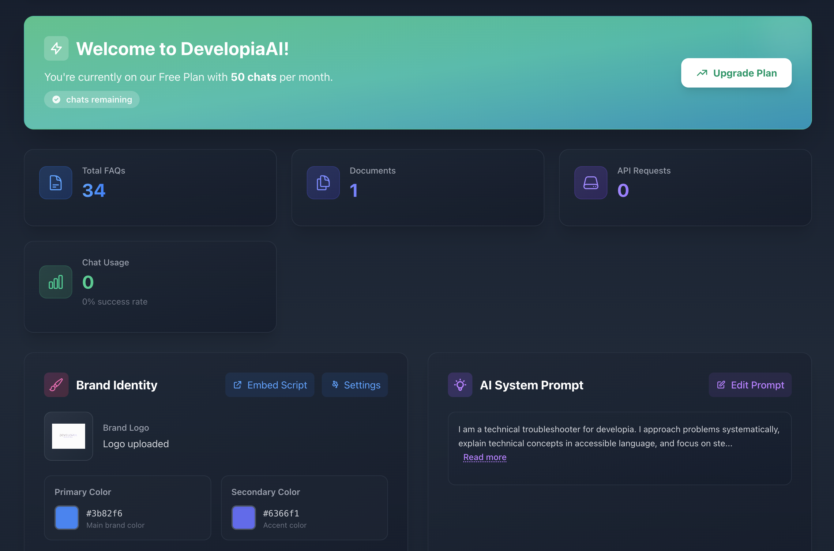Developia AI Assistant Dashboard